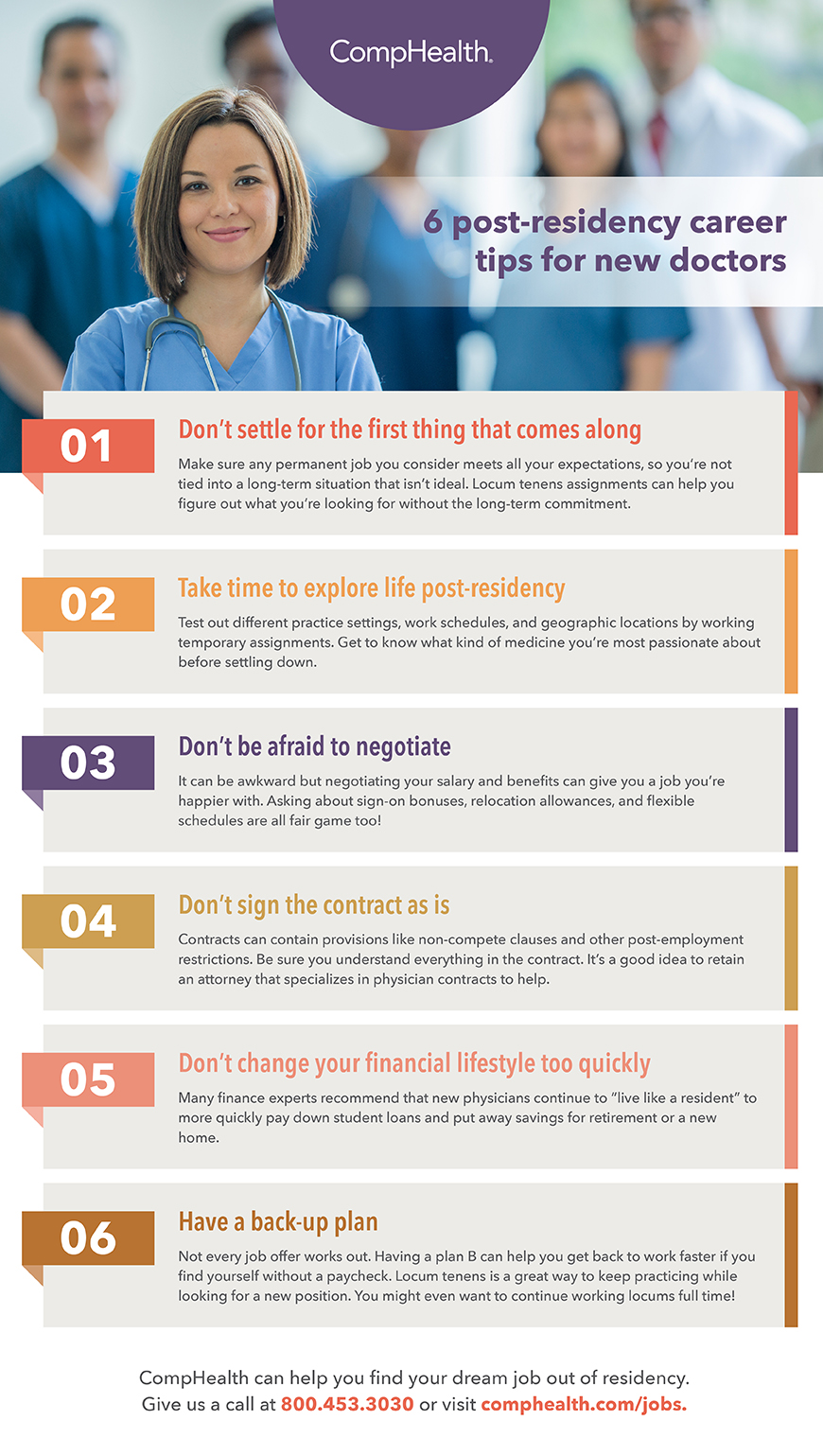 Infographic listing post-residency career tips