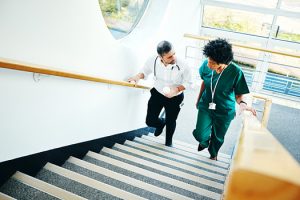 Locums physicians walking up stairs