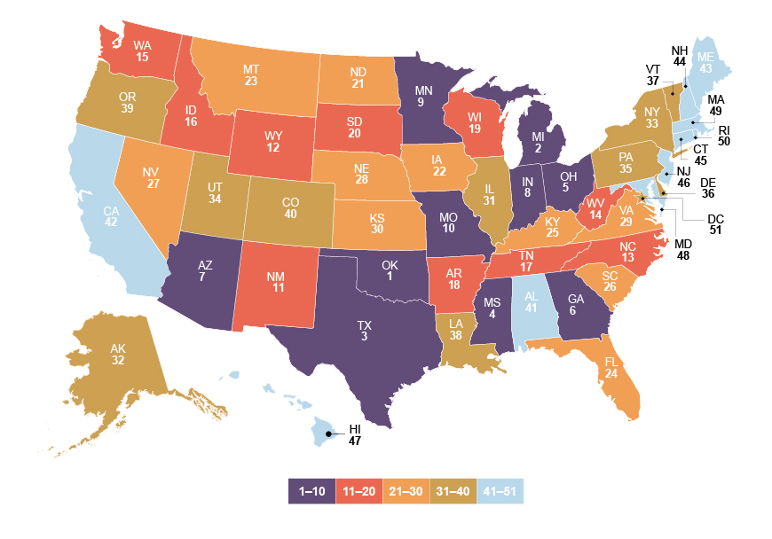 Map - Cost-of-Living Adjusted Salary by State Rankings