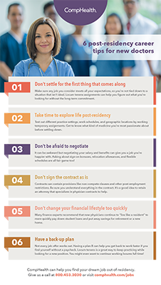 Infographic of post-residency career tips for physicians