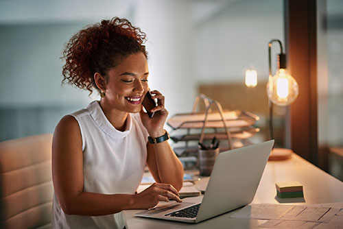 Woman recruiter on phone in office