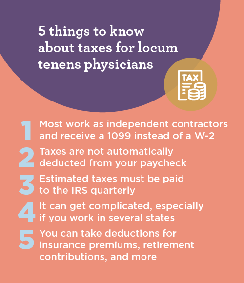 Infographic list of 5 things to know about taxes for locum tenens physicians
