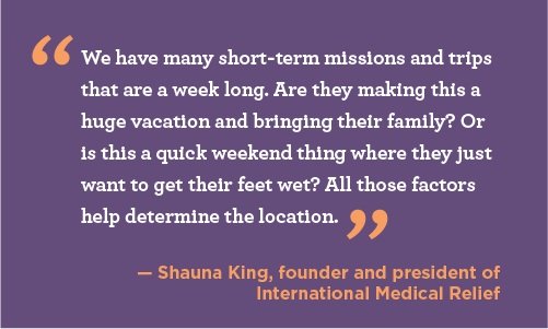 Quote from Shauna King about medical mission trip options