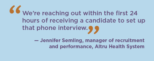 Quote about reaching out to physician candidates quickly