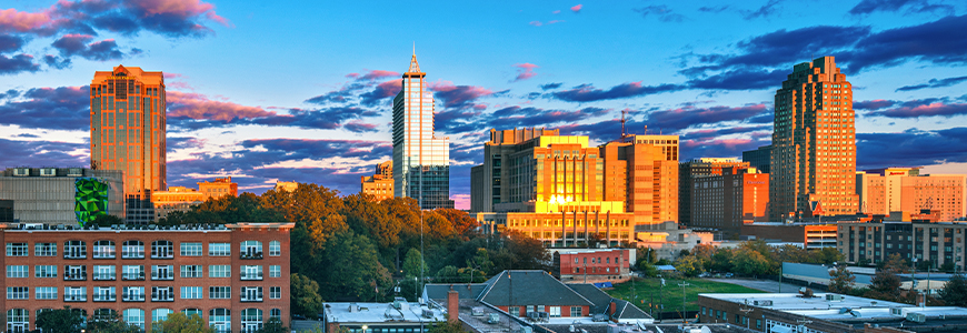 Landscape photo of city in North Carolina, a top-10 state with high demand for physicians in 2024