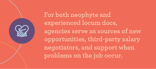 A graphic explaining that working with a locum tenens agency is a good idea for both experienced and beginner physicians.